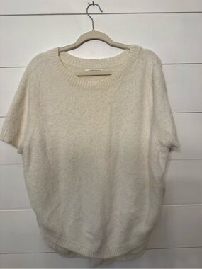 Anthropologie Cream Plush Short-Sleeve Crewneck Sweater